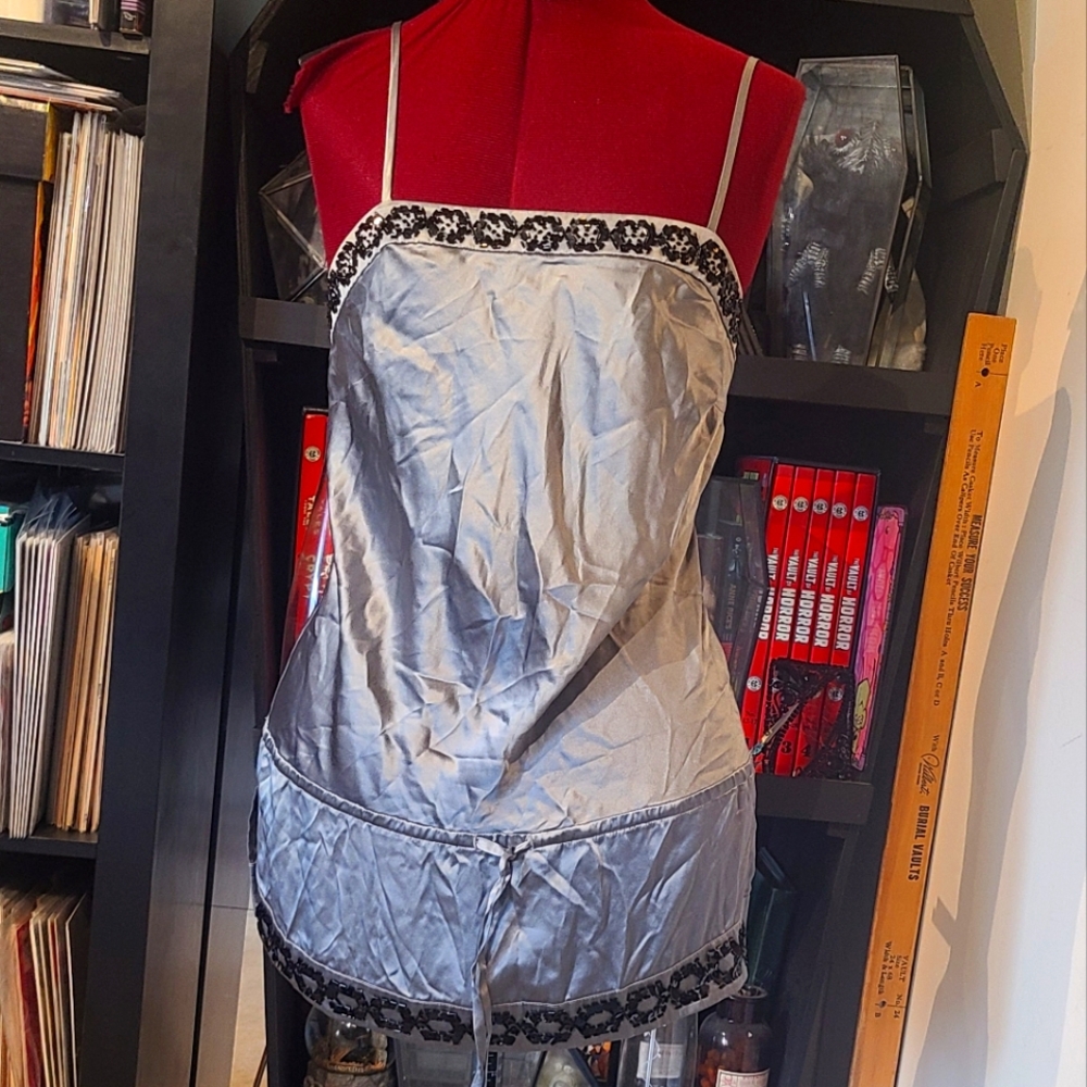 Y2k Silver & Black Beaded Drop Waist Mini/Top